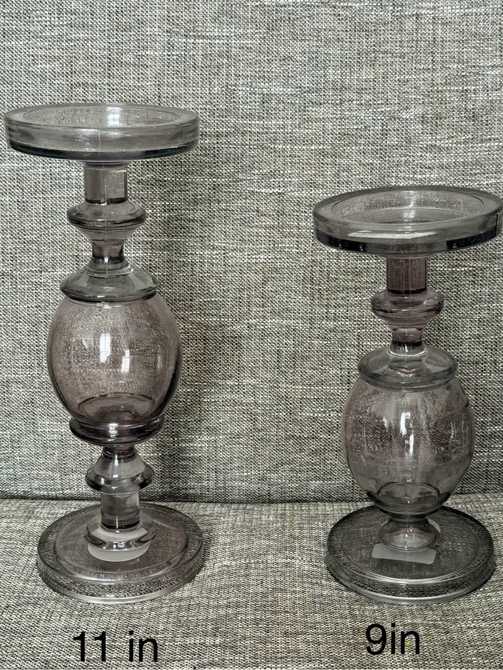 Glass Baluster Candlestick Holder - Smoke Gray (Set)